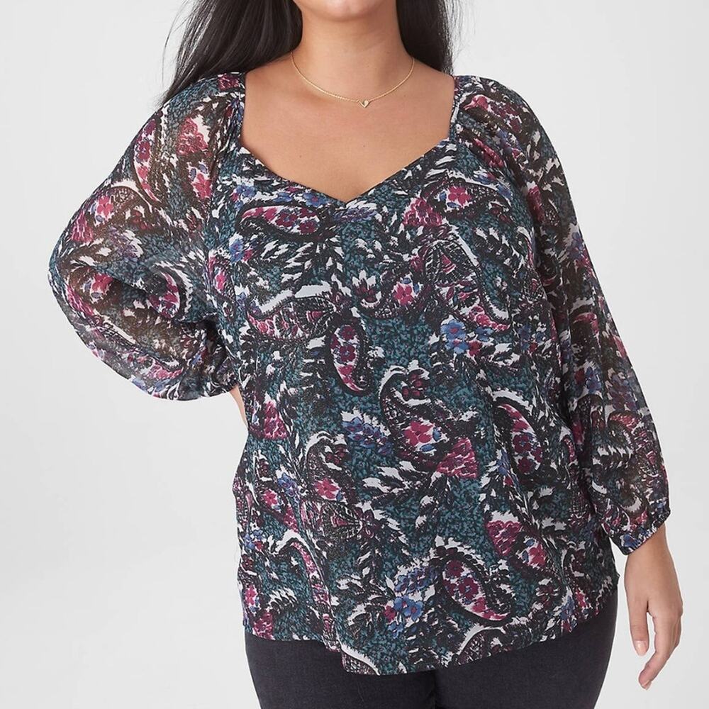 Lane Bryant Paisley‎ Boho V Neck Chiffon Blouse Plus Size 18 20 2X New!